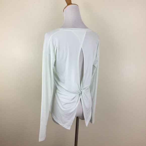 ATHLETA Pale Mint Green Essense Open Back Twist Long Sleeve Active Wear Shirt - Picture 7 of 10